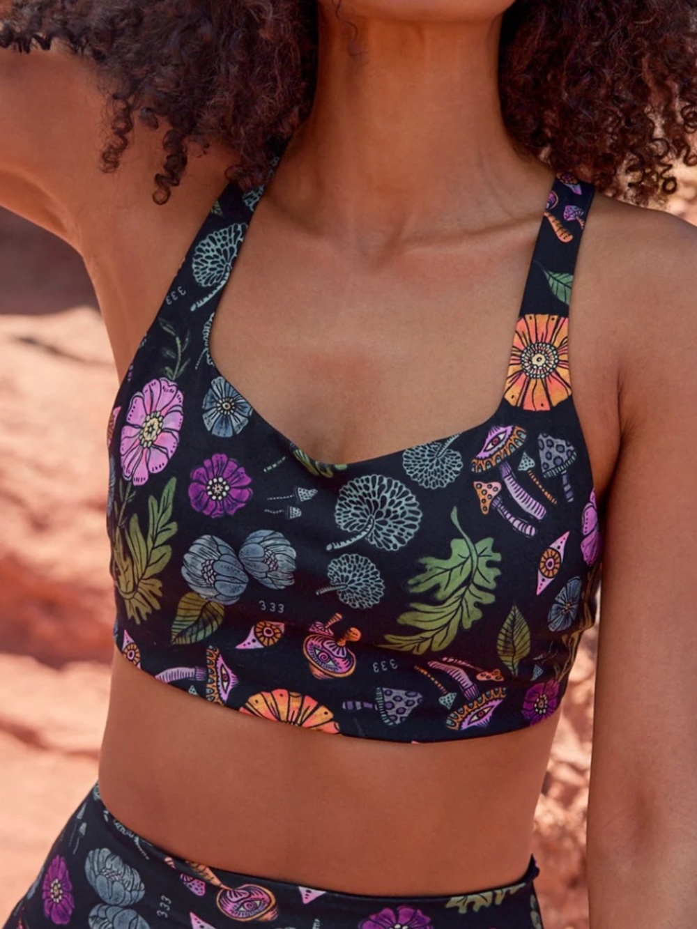 Spiritual Gangster moonlight magic Venus Black Floral Strappy Sports Bralette